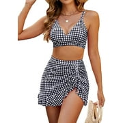 Women's High Waisted Bikini Sets Tummy Control Swim Skirt Two Piece Swim Suit 2025 Retro Swimsuit